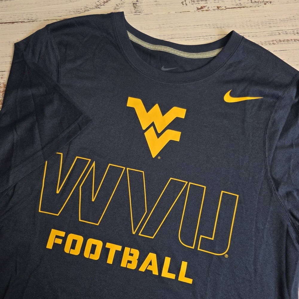 Nike‎ Dri Fit West Virginia Football Short Sleeve Shirt Mens Large Navy Blue